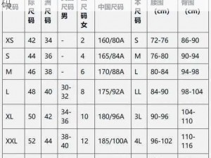 日本尺码和欧美尺码对照表，帮你轻松选对尺码