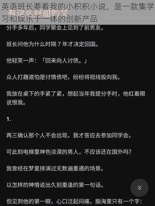 英语班长要看我的小积积小说，是一款集学习和娱乐于一体的创新产品