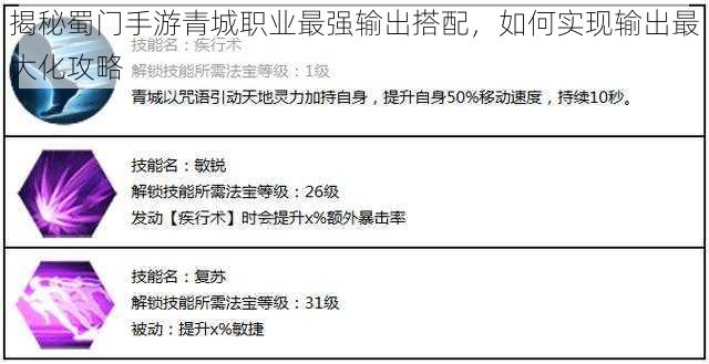 揭秘蜀门手游青城职业最强输出搭配，如何实现输出最大化攻略