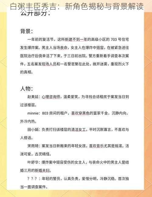 白粥丰臣秀吉：新角色揭秘与背景解读