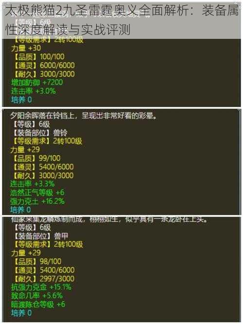 太极熊猫2九圣雷霆奥义全面解析：装备属性深度解读与实战评测
