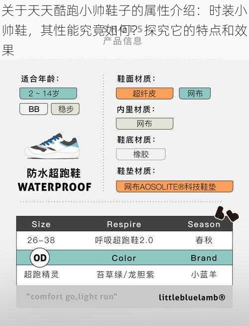 关于天天酷跑小帅鞋子的属性介绍：时装小帅鞋，其性能究竟如何？探究它的特点和效果