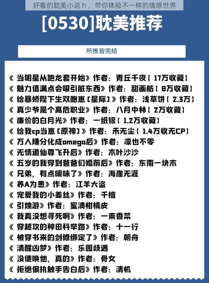 好看的耽美小说 h ，带你体验不一样的情感世界