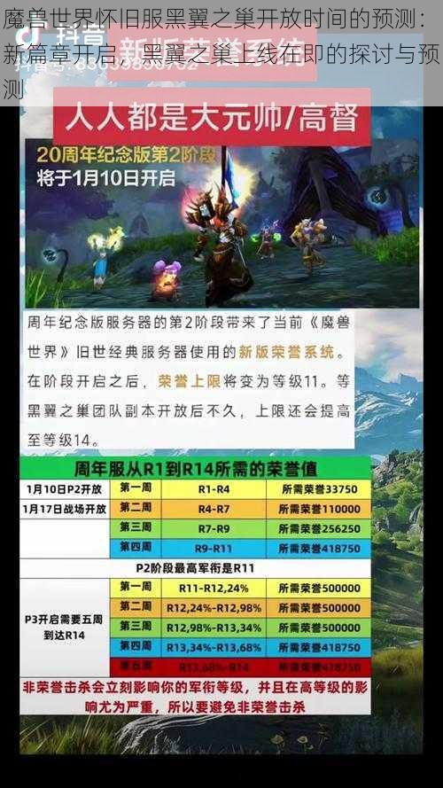 魔兽世界怀旧服黑翼之巢开放时间的预测：新篇章开启，黑翼之巢上线在即的探讨与预测