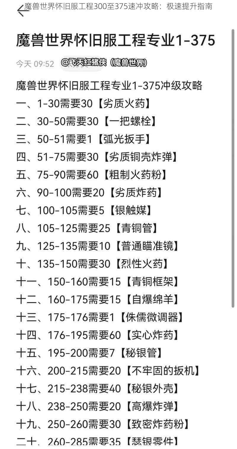 魔兽世界怀旧服工程300至375速冲攻略：极速提升指南