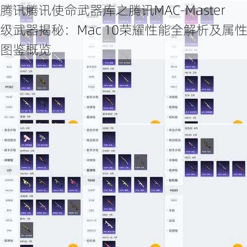 腾讯腾讯使命武器库之腾讯MAC-Master级武器揭秘：Mac 10荣耀性能全解析及属性图鉴概览