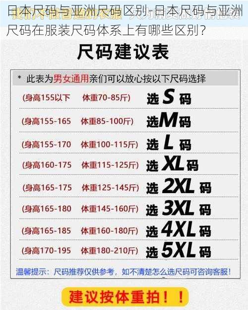 日本尺码与亚洲尺码区别-日本尺码与亚洲尺码在服装尺码体系上有哪些区别？