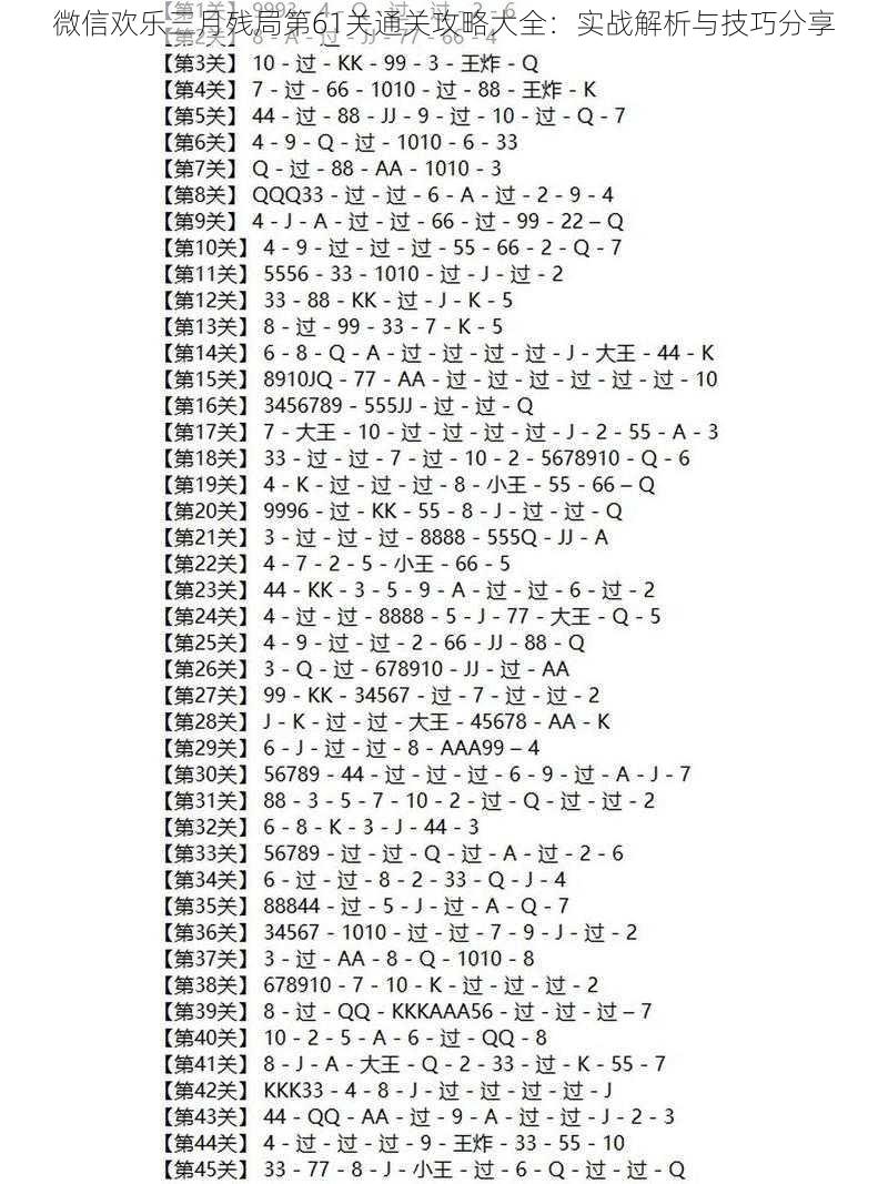 微信欢乐三月残局第61关通关攻略大全：实战解析与技巧分享