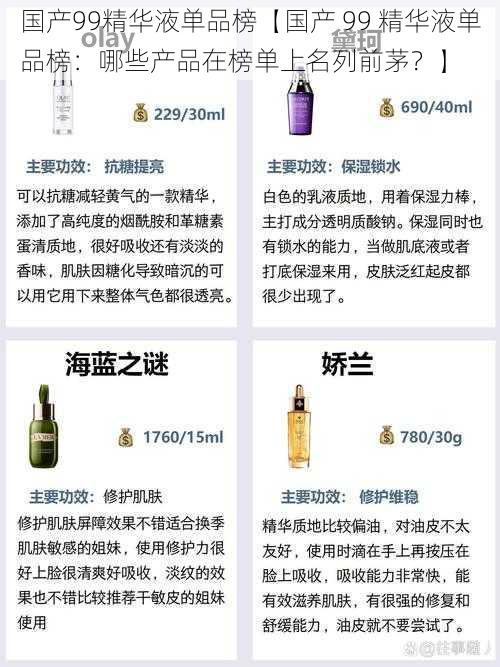 国产99精华液单品榜【国产 99 精华液单品榜：哪些产品在榜单上名列前茅？】