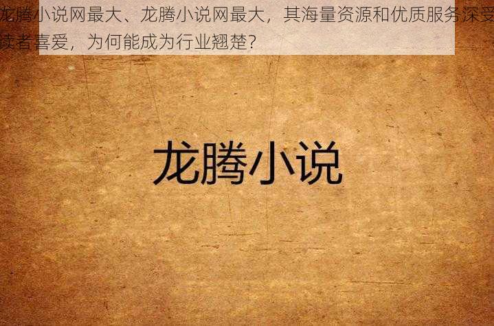 龙腾小说网最大、龙腾小说网最大，其海量资源和优质服务深受读者喜爱，为何能成为行业翘楚？