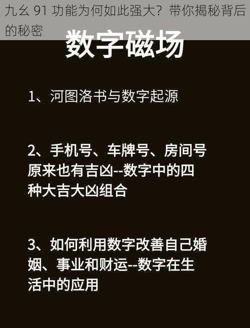 九幺 91 功能为何如此强大？带你揭秘背后的秘密