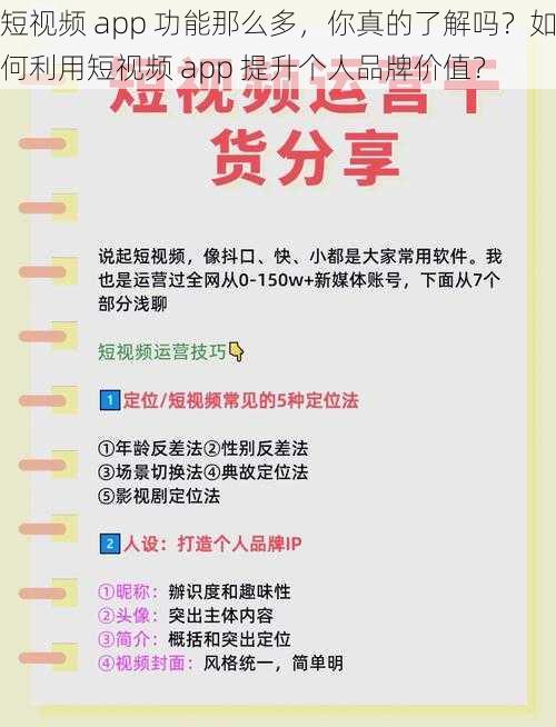 短视频 app 功能那么多，你真的了解吗？如何利用短视频 app 提升个人品牌价值？