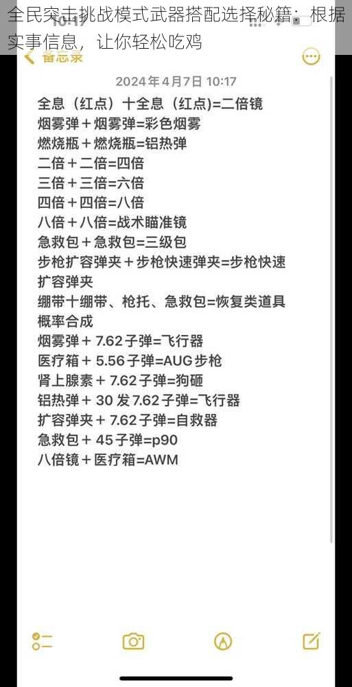 全民突击挑战模式武器搭配选择秘籍：根据实事信息，让你轻松吃鸡