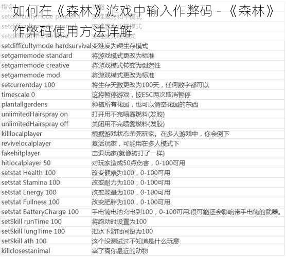 如何在《森林》游戏中输入作弊码 - 《森林》作弊码使用方法详解